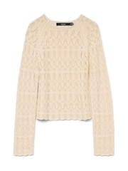 VERO MODA Cream Long Sleeve Crochet Round Neck Top - Image 6 of 6
