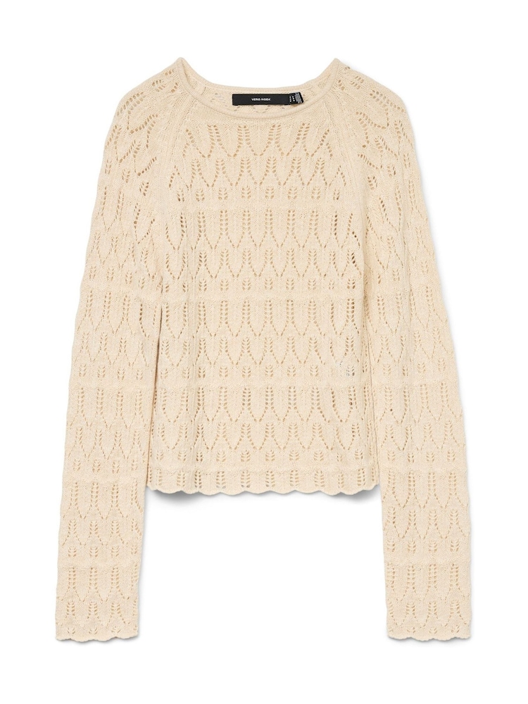 VERO MODA Cream Long Sleeve Crochet Round Neck Top - Image 6 of 6