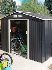 Rowlinson Dark Grey Trentvale 8 x 6ft Metal Garden Apex Shed with Foundation Kit - Image 1 of 6