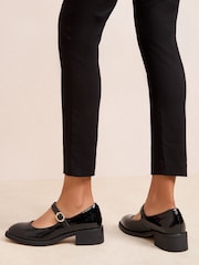 Friends Like These Black Low Block Heel Buckle Patent Faux Leather Maryjane Shoes - Image 3 of 4