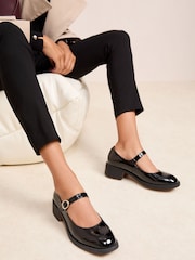 Friends Like These Black Low Block Heel Buckle Patent Faux Leather Maryjane Shoes - Image 4 of 4