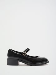 Friends Like These Black Standard Fit Low Block Heel Buckle Patent Faux Leather Maryjane Shoes - Image 6 of 8