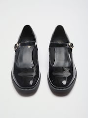 Friends Like These Black Standard Fit Low Block Heel Buckle Patent Faux Leather Maryjane Shoes - Image 7 of 8