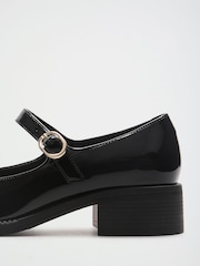 Friends Like These Black Standard Fit Low Block Heel Buckle Patent Faux Leather Maryjane Shoes - Image 8 of 8