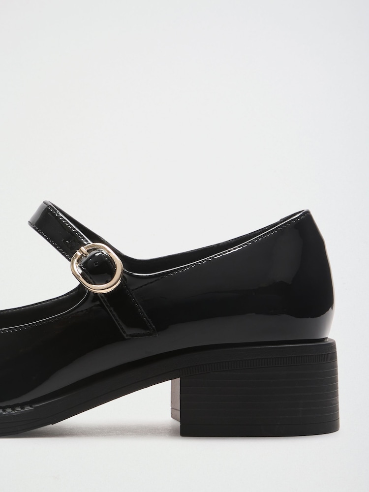 Friends Like These Black Standard Fit Low Block Heel Buckle Patent Faux Leather Maryjane Shoes - Image 8 of 8 Friends Like These Black Standard Fit Low Block Heel Buckle Patent Faux Leather Maryjane Shoes - Image 8 of 8