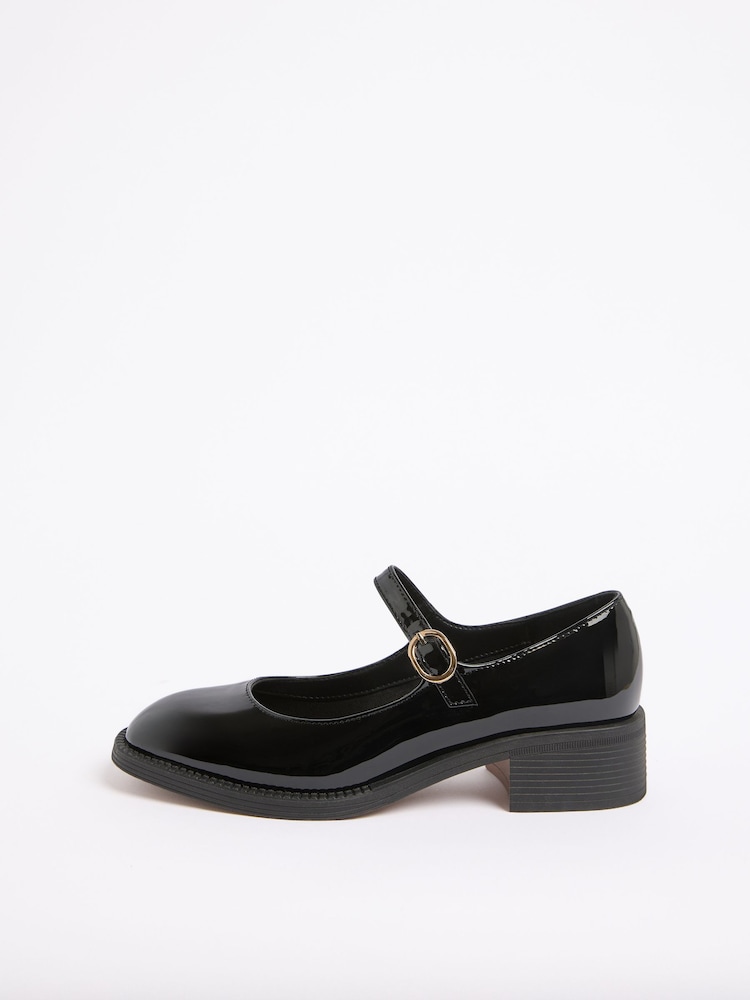 Friends Like These Black Standard Fit Low Block Heel Buckle Patent Faux Leather Maryjane Shoes - Image 9 of 9 Friends Like These Black Standard Fit Low Block Heel Buckle Patent Faux Leather Maryjane Shoes - Image 9 of 9