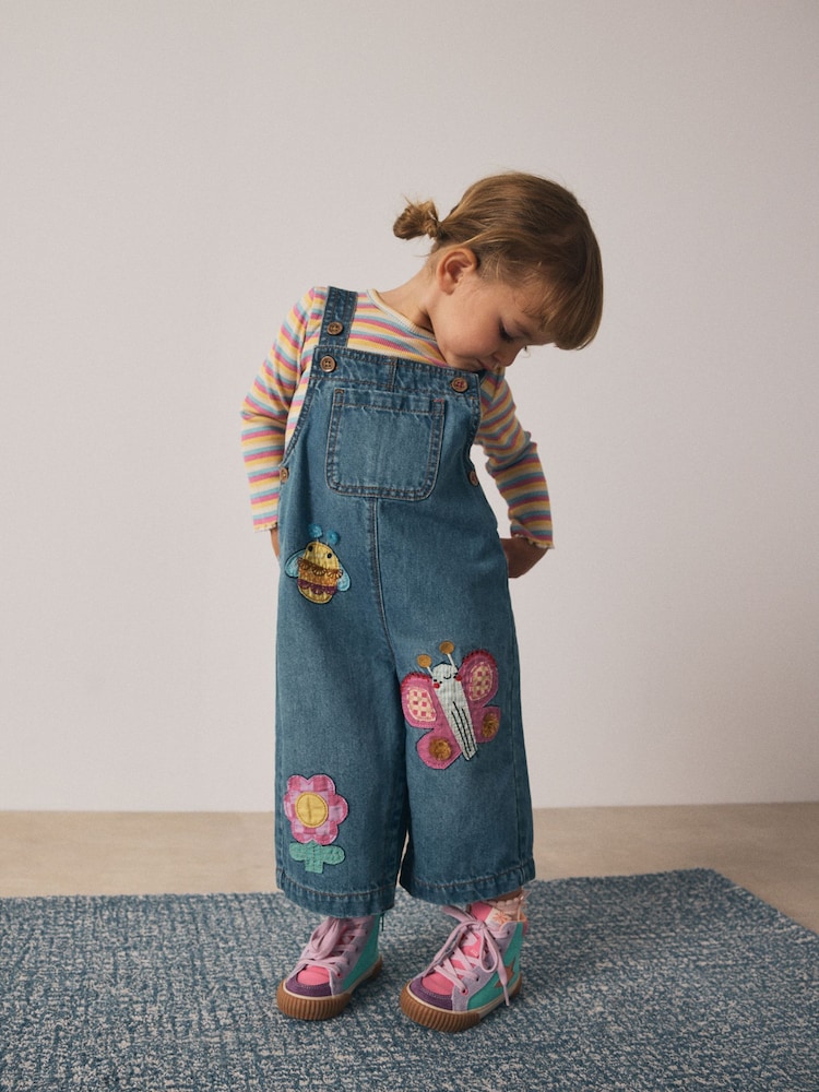 Mid Blue Bee Embellished Dungarees (3mths-7yrs) - Image 1 of 9