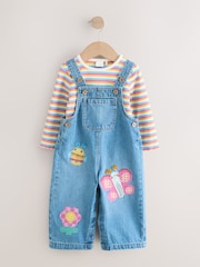 Mid Blue Bee Embellished Dungarees (3mths-7yrs) - Image 5 of 9