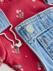 Mid Blue Floral Embroidered Dungarees (3mths-7yrs) - Image 6 of 8