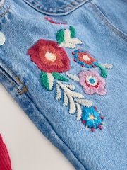 Mid Blue Floral Embroidered Dungarees (3mths-7yrs) - Image 7 of 8