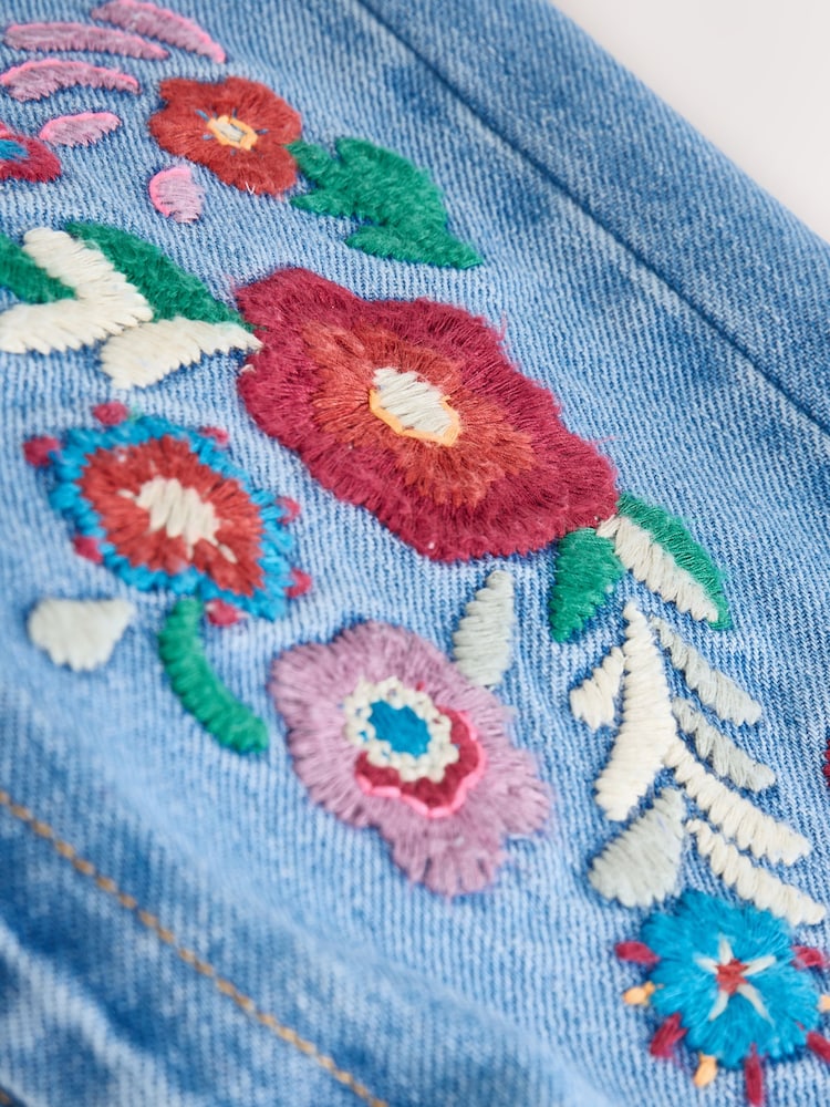 Mid Blue Floral Embroidered Dungarees (3mths-7yrs) - Image 8 of 8