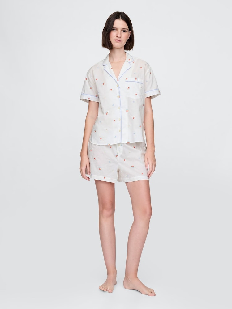 Gap White Floral Embroidered Pyjama Boxer Shorts - Image 1 of 4