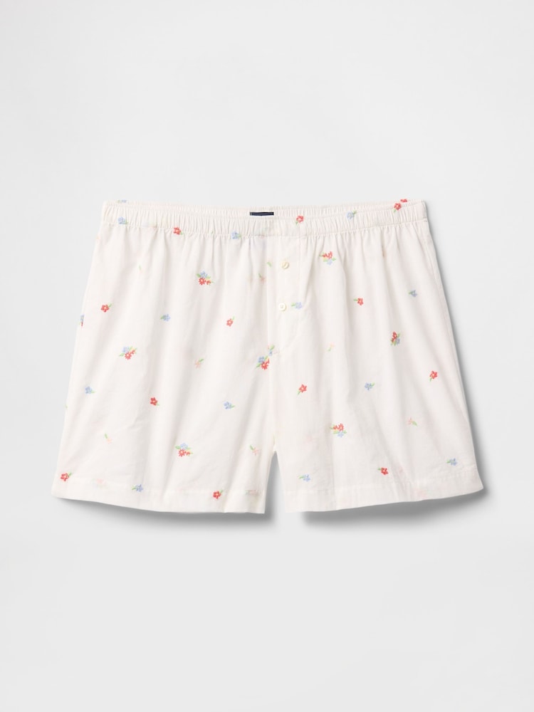 Gap White Floral Embroidered Pyjama Boxer Shorts - Image 3 of 4
