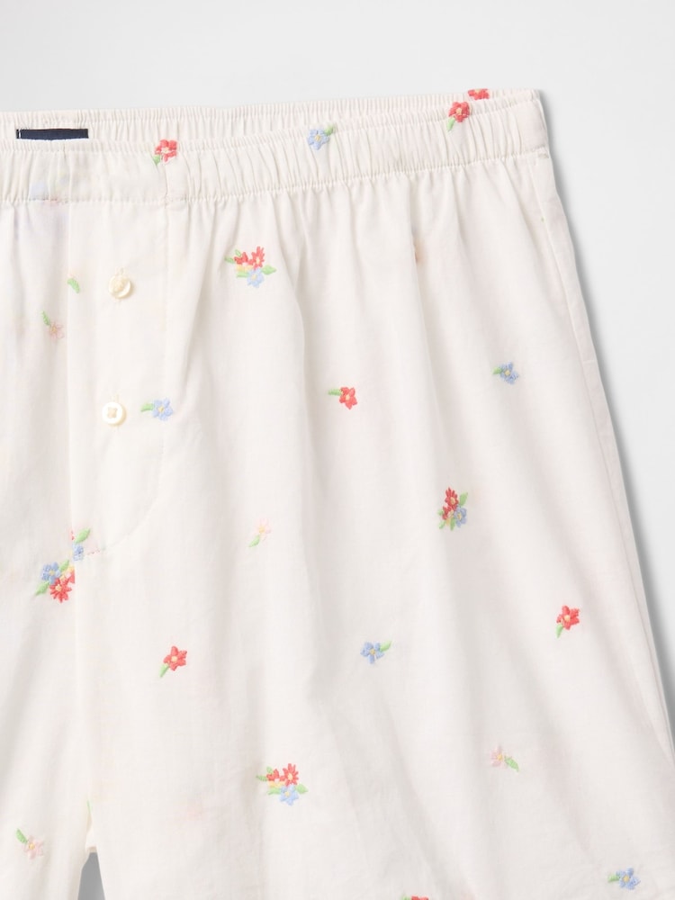 Gap White Floral Embroidered Pyjama Boxer Shorts - Image 4 of 4