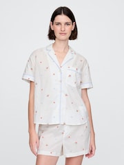 Gap White Floral Cotton Embroidered Pyjama Shirt - Image 1 of 4