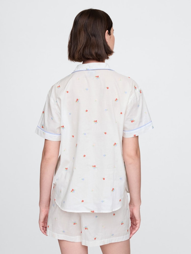 Gap White Floral Cotton Embroidered Pyjama Shirt - Image 2 of 4