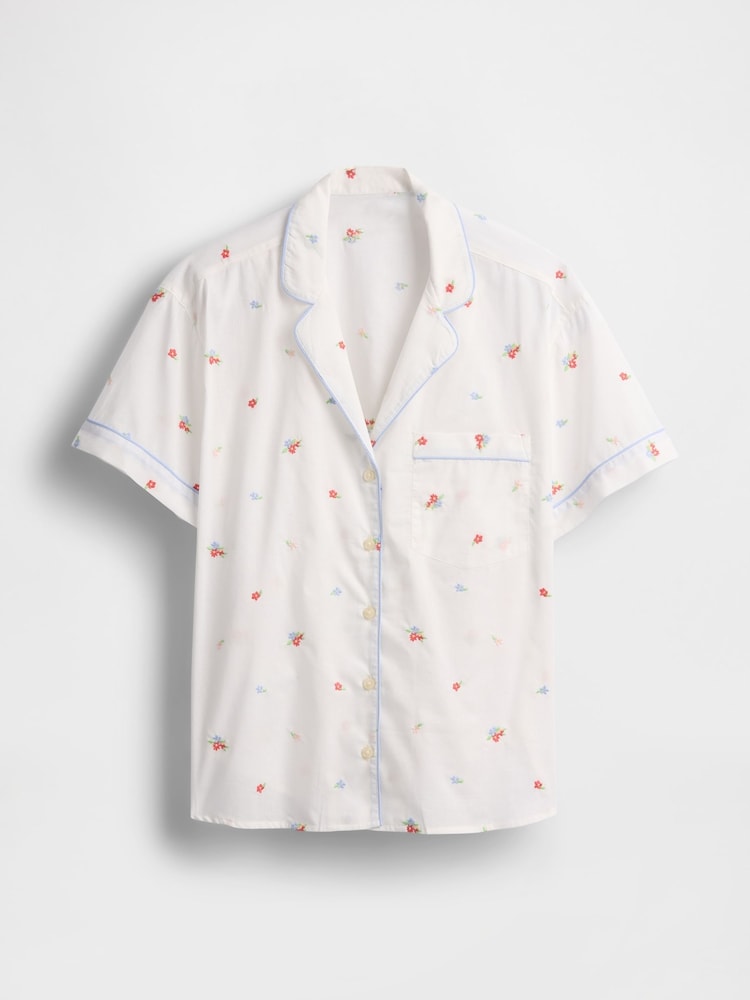 Gap White Floral Cotton Embroidered Pyjama Shirt - Image 3 of 4