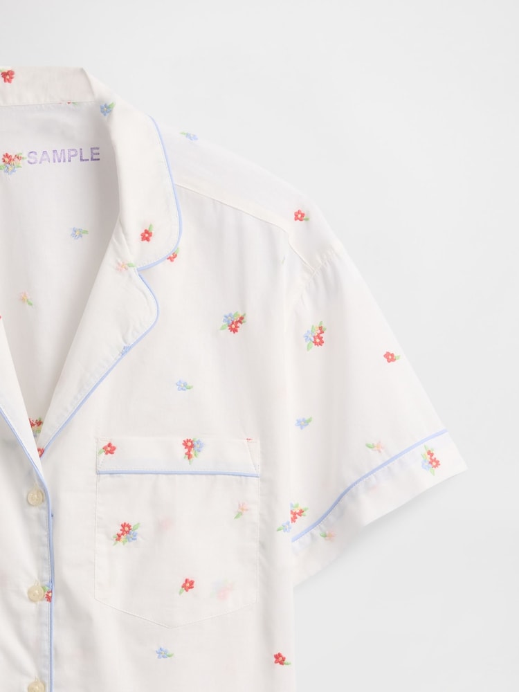 Gap White Floral Cotton Embroidered Pyjama Shirt - Image 4 of 4