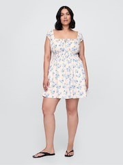Gap White & Blue Floral 100% Cotton Tie-Front Smocked Waist Mini Dress - Image 4 of 7