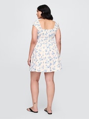 Gap White & Blue Floral 100% Cotton Tie-Front Smocked Waist Mini Dress - Image 5 of 7