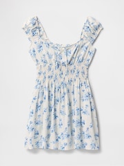 Gap White & Blue Floral 100% Cotton Tie-Front Smocked Waist Mini Dress - Image 6 of 7