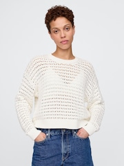 Wit - Gap 100% katoenen oversized gehaakte trui met ronde hals - Image 1 of 5