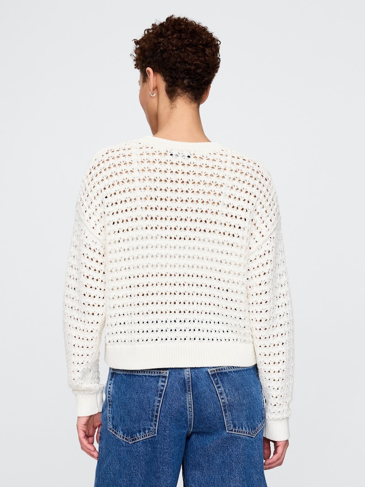 Wit - Gap 100% katoenen oversized gehaakte trui met ronde hals - Image 2 of 5