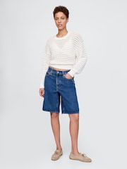 Wit - Gap 100% katoenen oversized gehaakte trui met ronde hals - Image 3 of 5