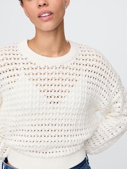 Wit - Gap 100% katoenen oversized gehaakte trui met ronde hals - Image 4 of 5