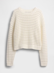 Wit - Gap 100% katoenen oversized gehaakte trui met ronde hals - Image 5 of 5