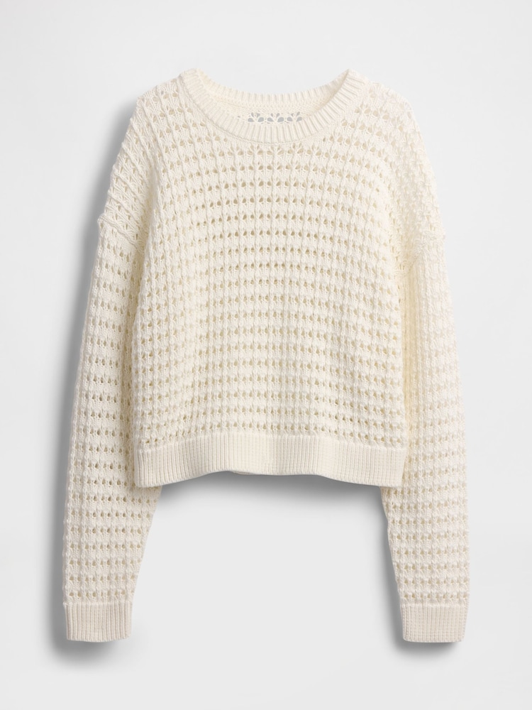 Wit - Gap 100% katoenen oversized gehaakte trui met ronde hals - Image 5 of 5