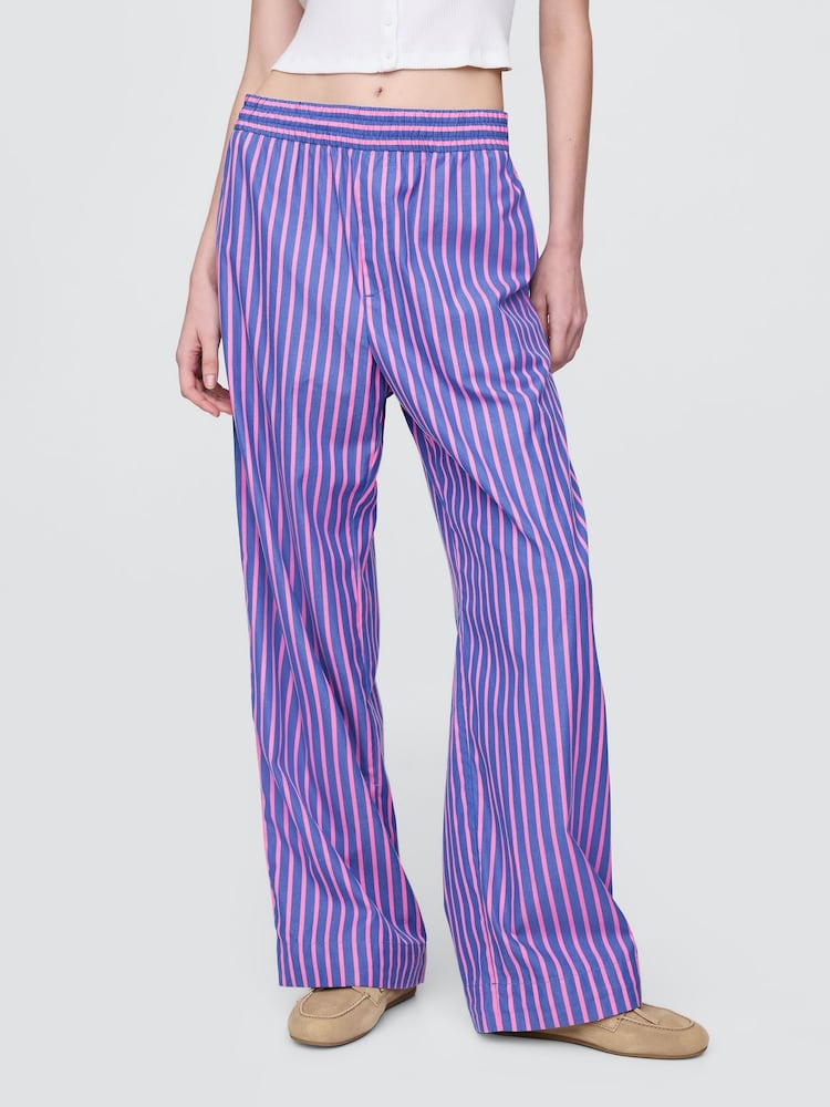 Gap Blue/Pink Cotton Poplin Striped Easy Wide-Leg Trousers - Image 1 of 5
