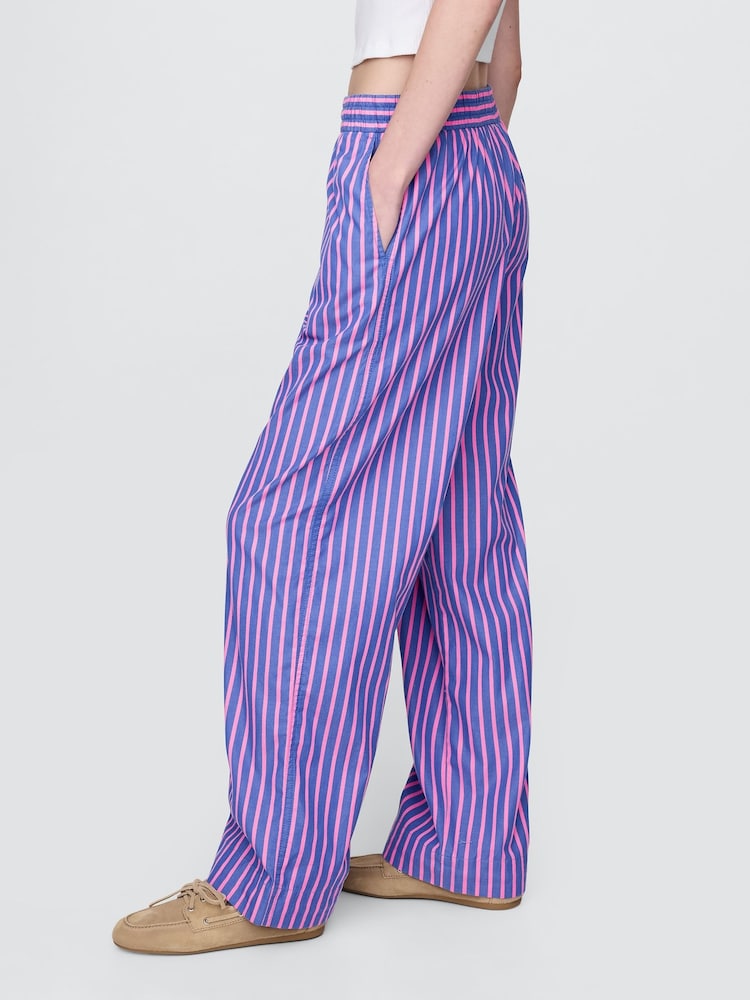 blauw/roze - Gap - Easy broek van gestreepte katoenpoplin met wijde pijpen - Image 3 of 5