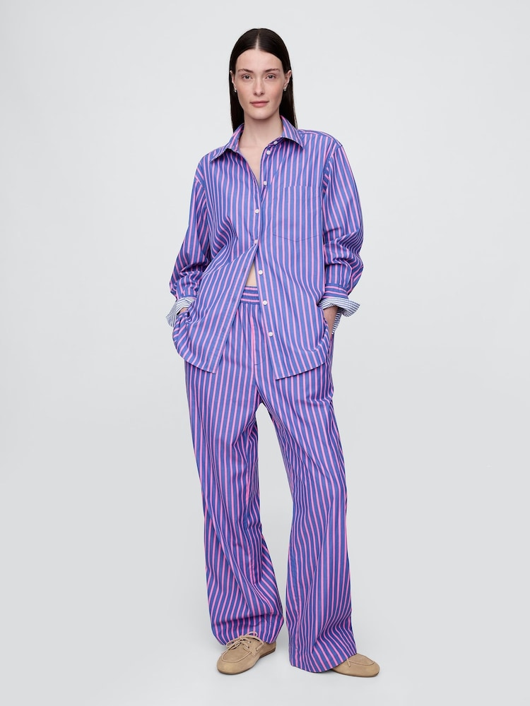 Gap Blue/Pink Cotton Poplin Striped Easy Wide-Leg Trousers - Image 5 of 5