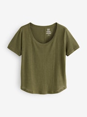 Gap Khaki Green Linen Blend Short Sleeve Scoop Neck T-Shirt - Image 1 of 4