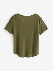 Gap Khaki Green Linen Blend Short Sleeve Scoop Neck T-Shirt - Image 2 of 4
