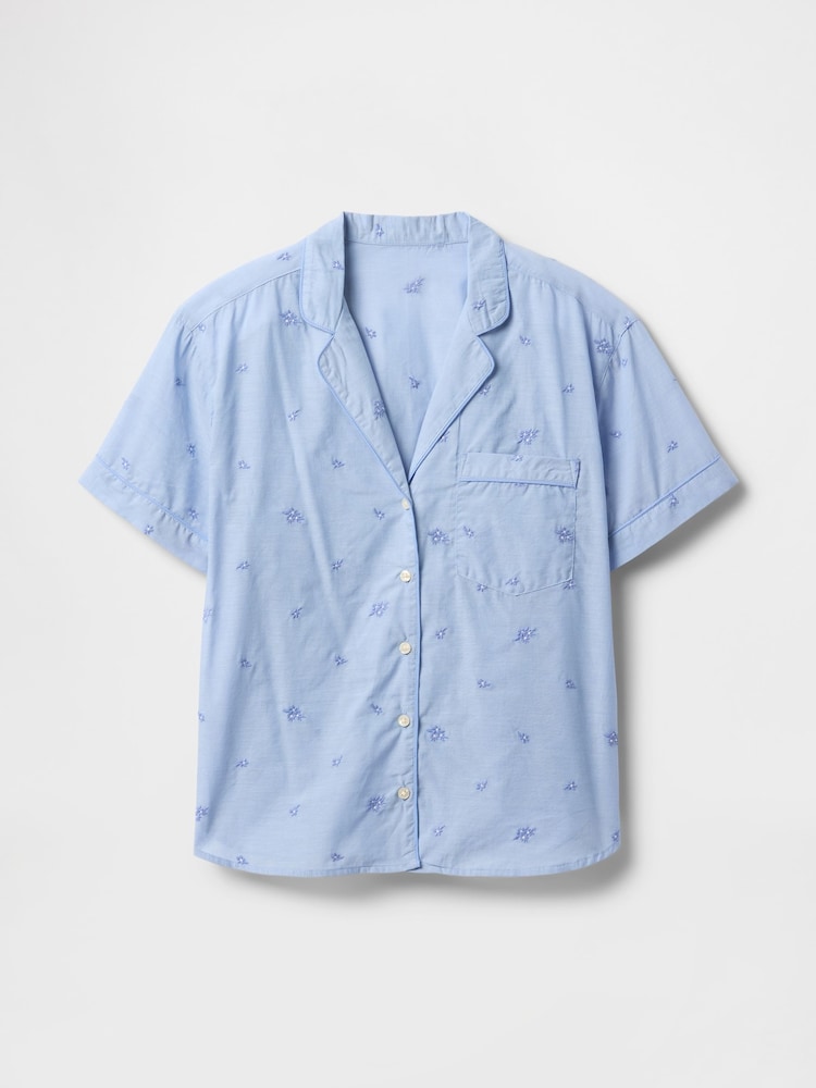 Gap Blue Floral Cotton Embroidered Pyjama Shirt - Image 1 of 3