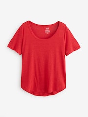 Gap Red Linen Blend Short Sleeve Scoop Neck T-Shirt - Image 1 of 4