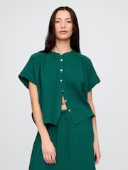 Gap Green Crinkle Gauze Dolman Short Sleeve Shirt - Image 1 of 5