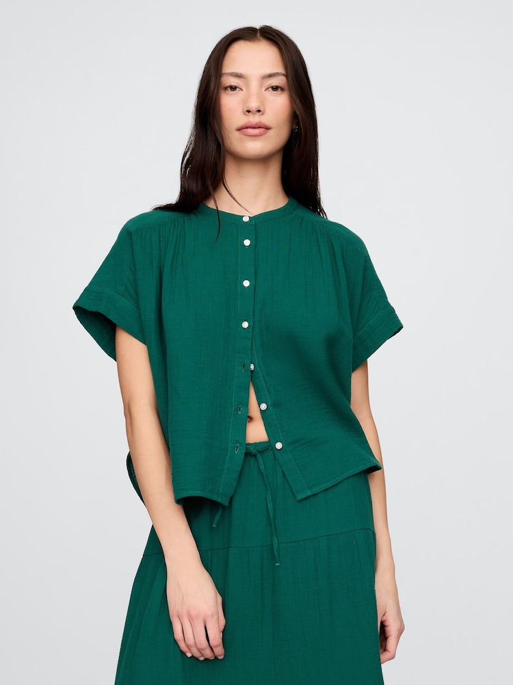 Gap Green Crinkle Gauze Dolman Short Sleeve Shirt - Image 1 of 5