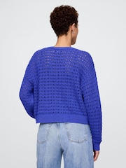 Blauw - Gap 100% katoenen oversized gehaakte trui met ronde hals - Image 2 of 5