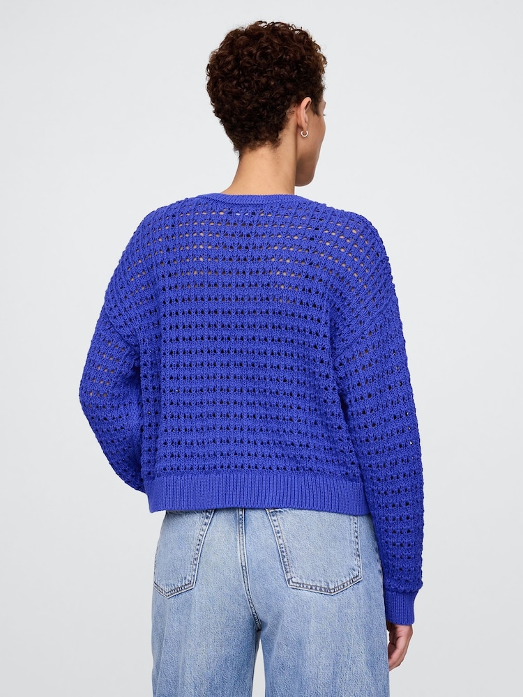 Blauw - Gap 100% katoenen oversized gehaakte trui met ronde hals - Image 2 of 5