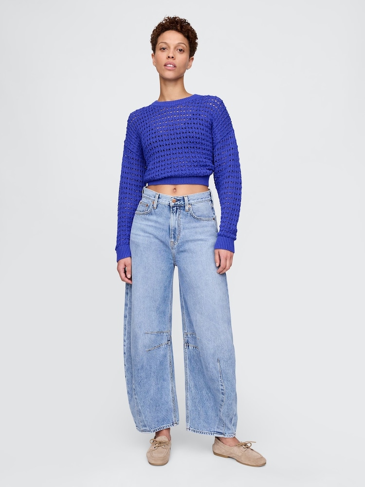 Blauw - Gap 100% katoenen oversized gehaakte trui met ronde hals - Image 3 of 5
