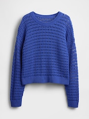Blauw - Gap 100% katoenen oversized gehaakte trui met ronde hals - Image 4 of 5