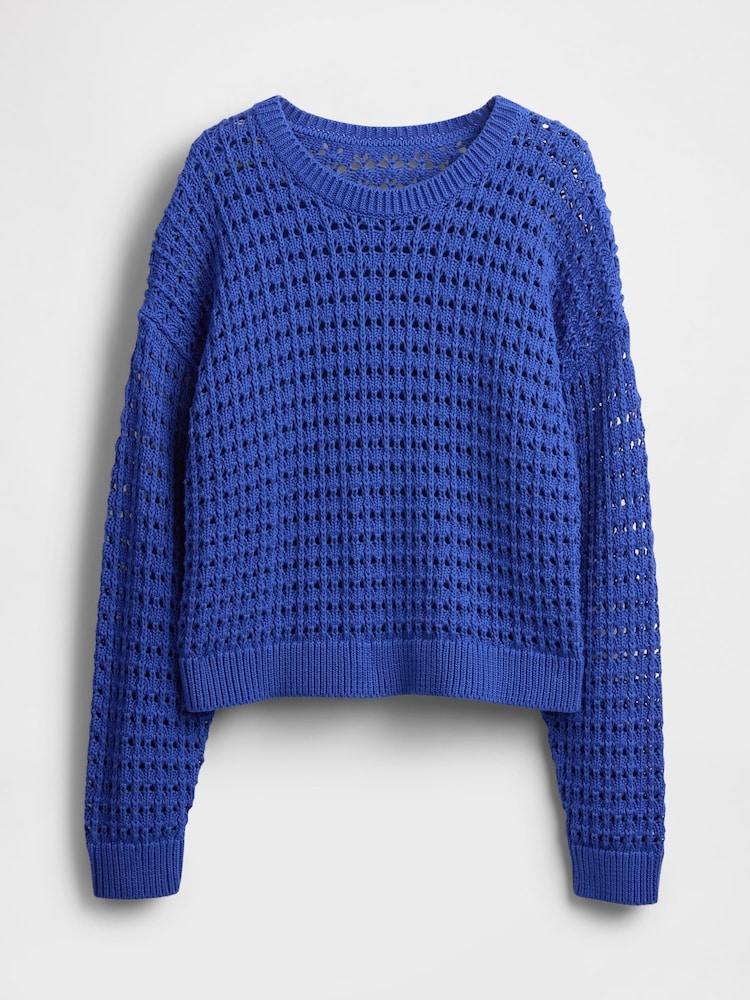Blauw - Gap 100% katoenen oversized gehaakte trui met ronde hals - Image 4 of 5