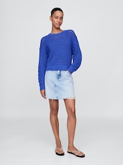 Gap Blue Oversized Cotton Crochet Jumper - Image 6 of 8