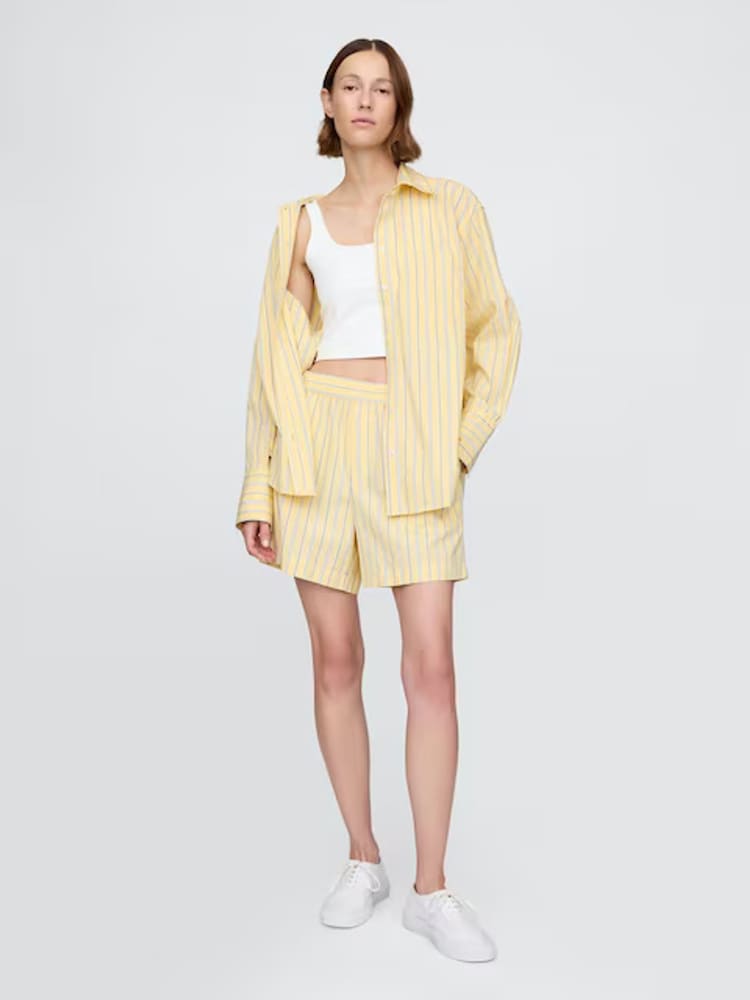 Gap Yellow Cotton Poplin Striped Oversized Shirt - Image 1 of 6