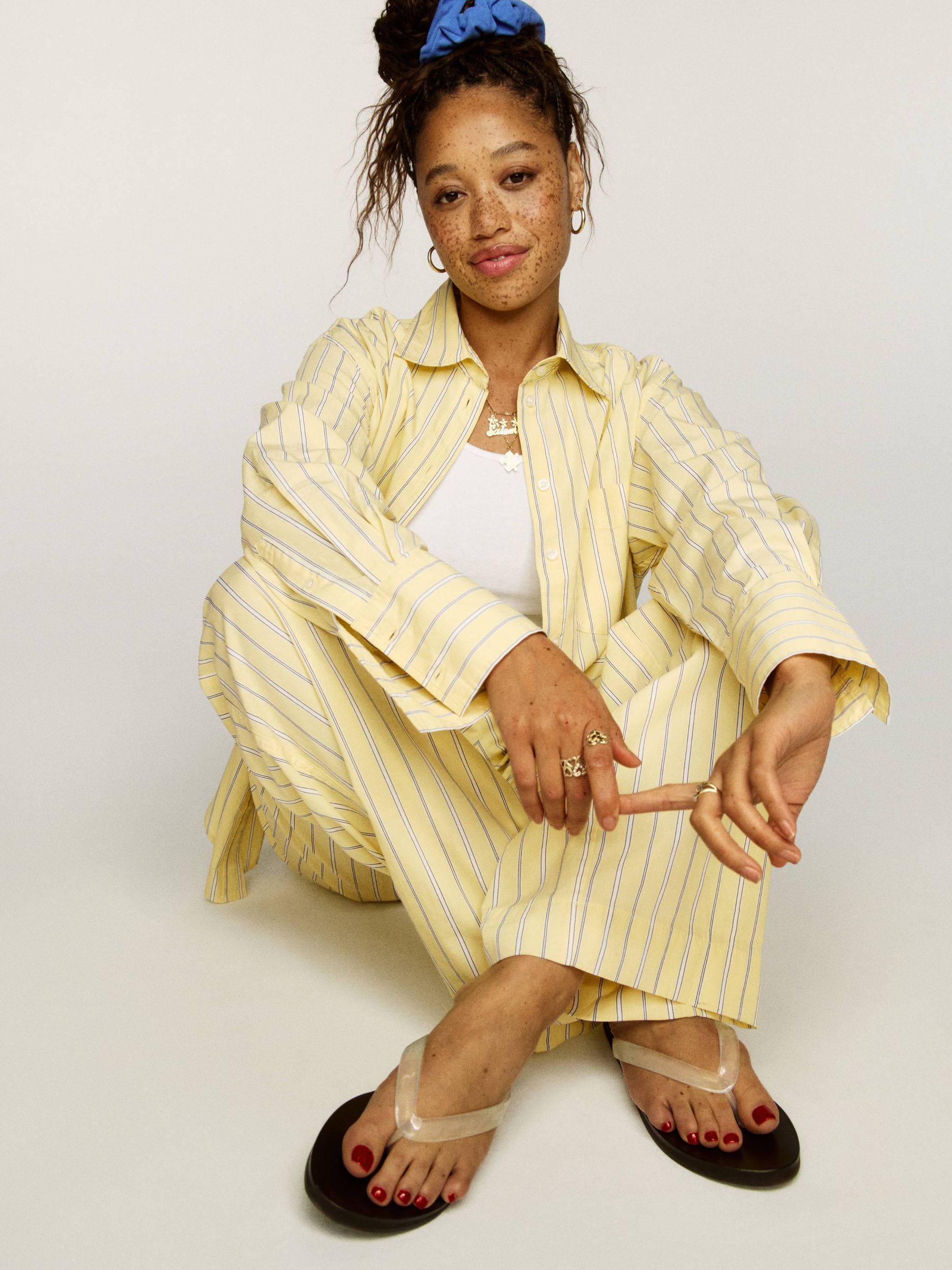 Buy Gap Yellow Cotton Poplin Striped Oversized Shirt from
