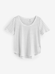 Gap White/Black Stripe Linen Blend Short Sleeve Scoop Neck T-Shirt - Image 1 of 4