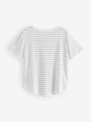 Gap White/Black Stripe Linen Blend Short Sleeve Scoop Neck T-Shirt - Image 2 of 4